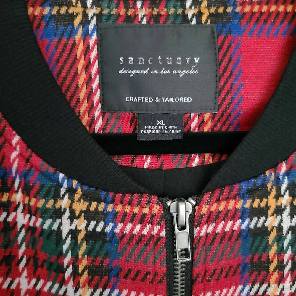 SANCTUARY ~ Red Plaid CITY Longline Bomber Jacket ~ XL (JR) | L (W) - Picture 3 of 12